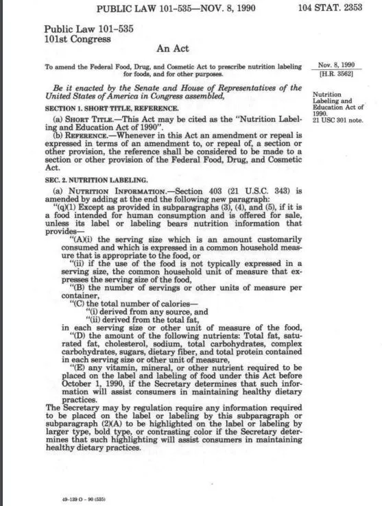 Nutrition Labeling and Education Act of 1990
